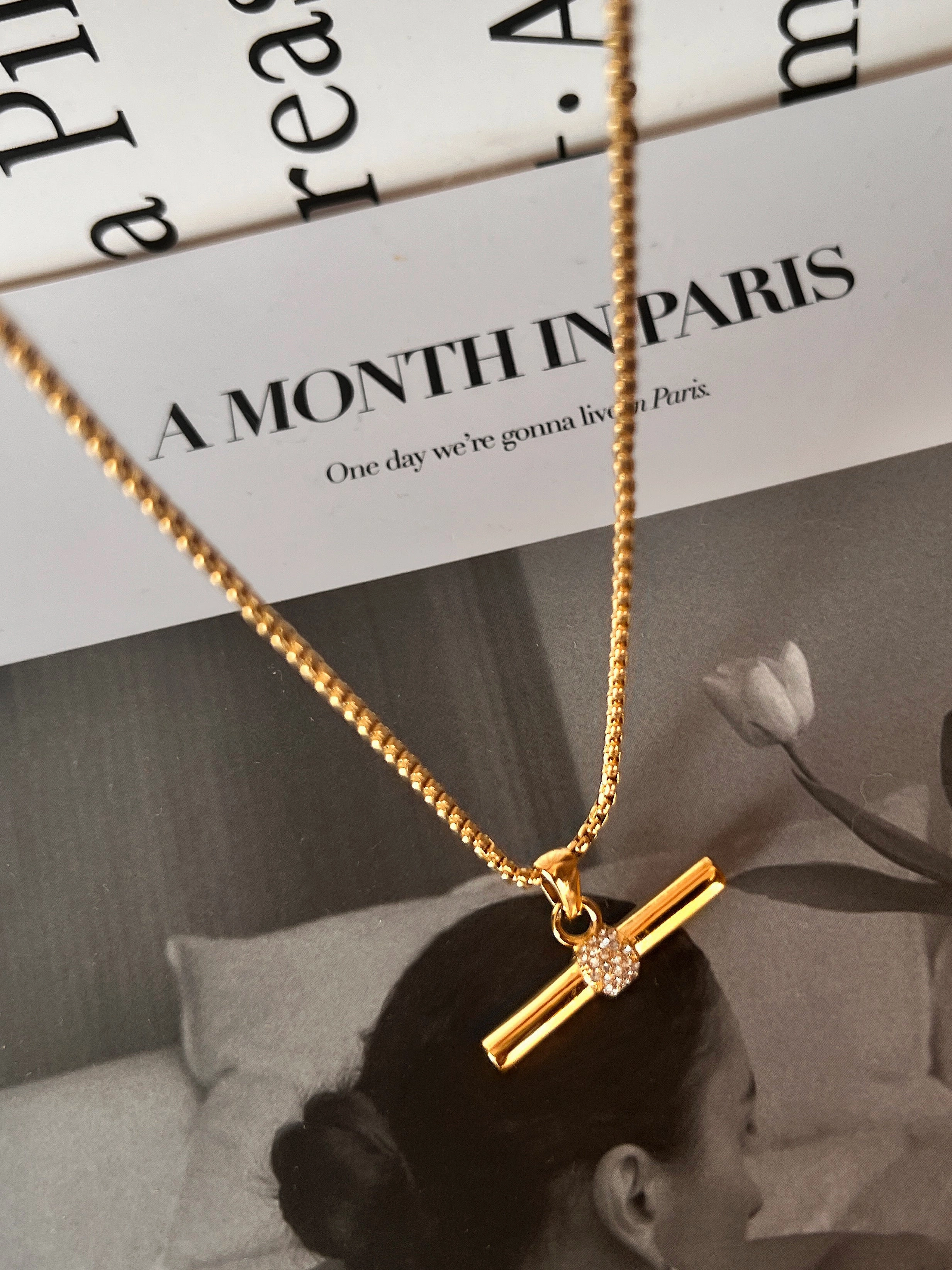 Balance Beam T-Bar Necklace with Zircon Petite Accent