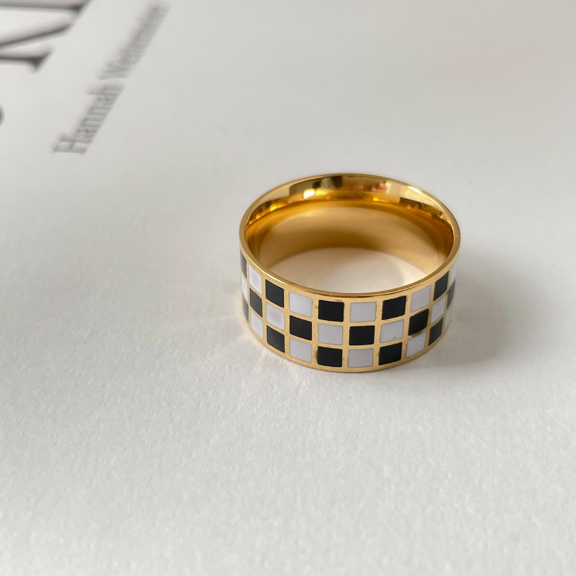 Checker Dome Ring, Slim Ring, Wide Band Ring Statement Style Luxury Layer
