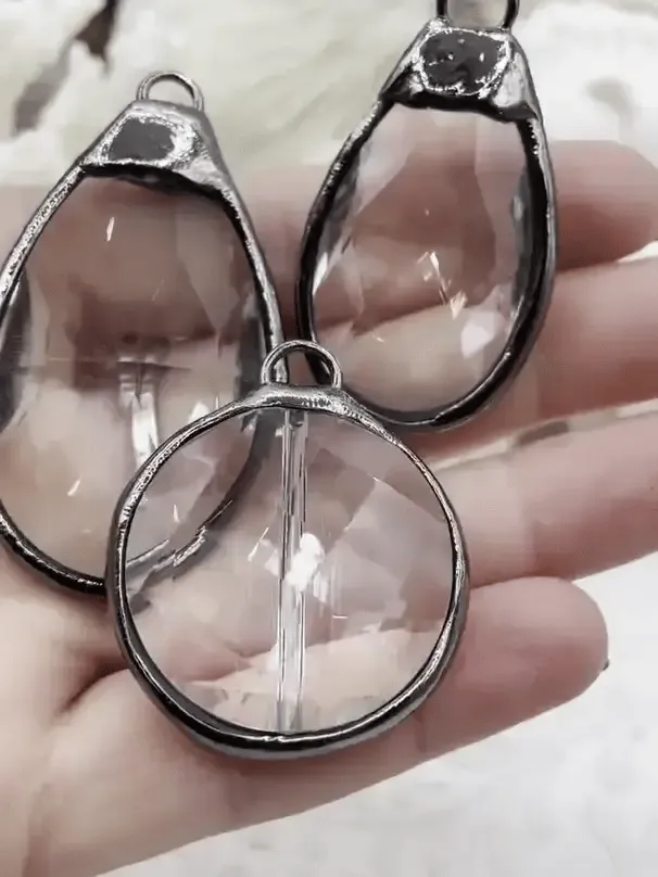 Romantic Style Beaded Item Crystal Gunmetal Soldered Pendants and charms. Clear Glass Crystals, Teardrop, Round & Oval, 4 Styles to choose from. Fast Shipping