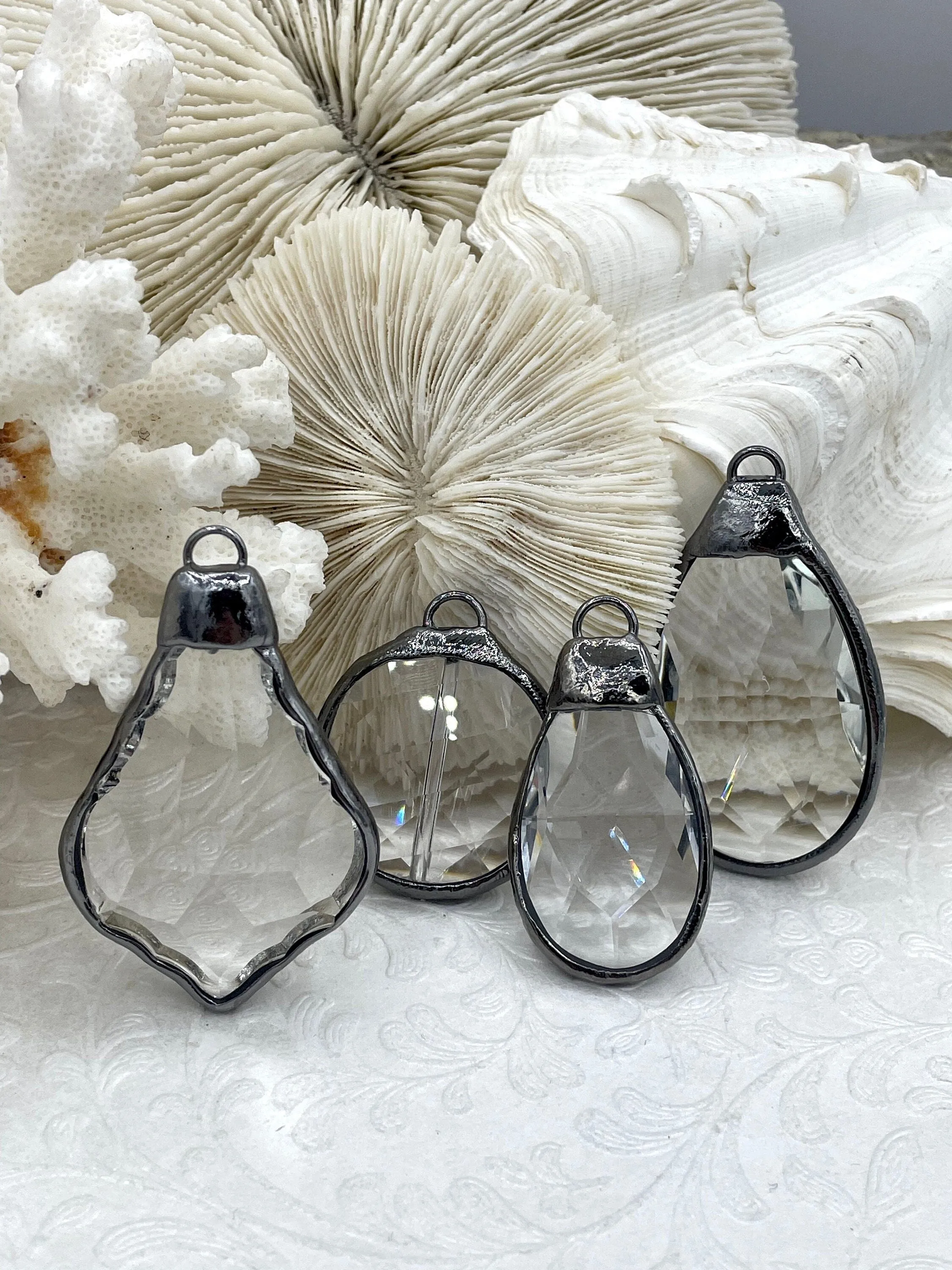 Crystal Gunmetal Soldered Pendants and charms. Clear Glass Crystals, Teardrop, Round & Oval, 4 Styles to choose from. Fast Shipping Personalized accessory Modern Vibe