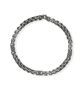 Elegant Update Mens Box Chain Bracelet Black Ruthenium Brushed Sterling Silver 8.5 inches