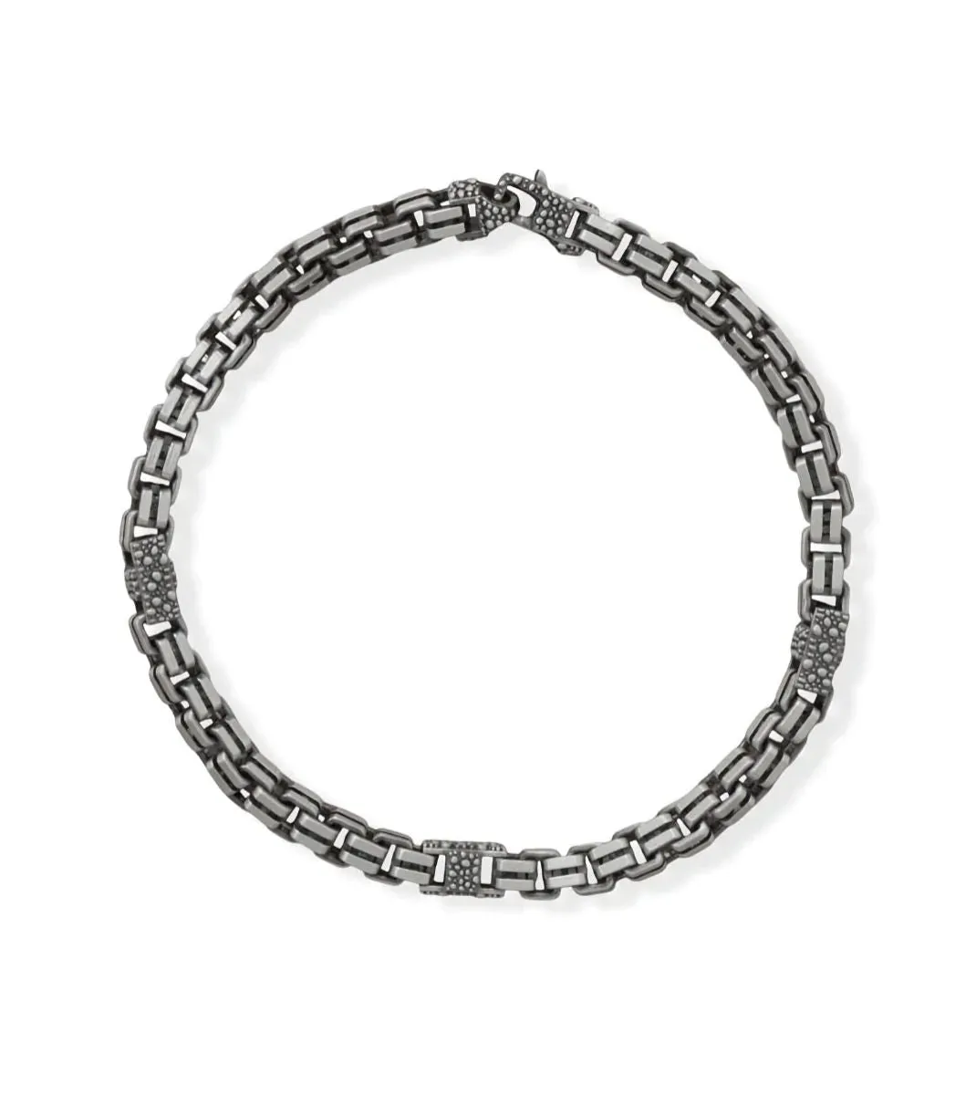 Elegant Update Mens Box Chain Bracelet Black Ruthenium Brushed Sterling Silver 8.5 inches