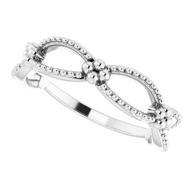 14K White Beaded Stackable Ring Chic Accessory Casual Outfit