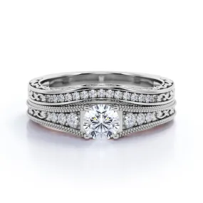 Certified 1.5 CT Round Lab Diamond Vintage Milgrain Bridal Set Gleaming Feature