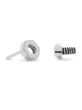 classic accessory Distinct Edge Mens Stud Earrings Nut and Bolt Antique Finish Sterling Silver