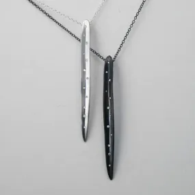Graceful Craft Long Leaf Diamond Necklace - Oxidized Silver   Diamonds