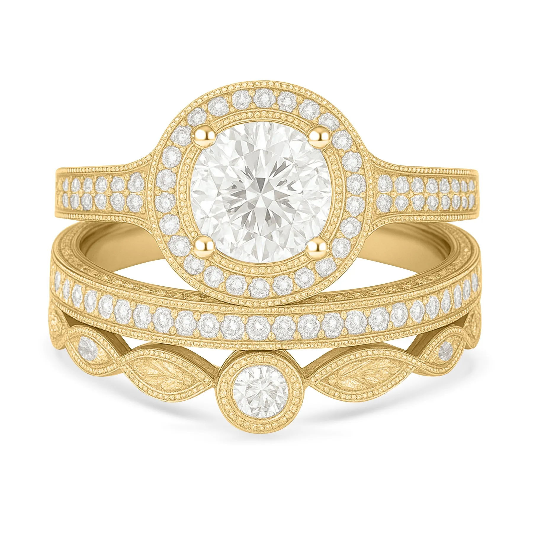 Office Wear Certified 1.10 Ct Round Lab Diamond Halo Vintage Pave Trio Set