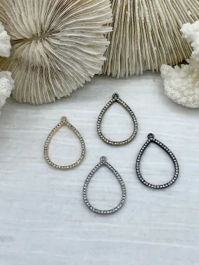 Small Teardrop Crystal Charm Pendants, Rhinestone Pave Small, 31mm, x 21mm x 2mm Charm/Pendant, Bronze, Gold, Silver, Gunmetal, Fast Ship Formal Adornment High-End Piece