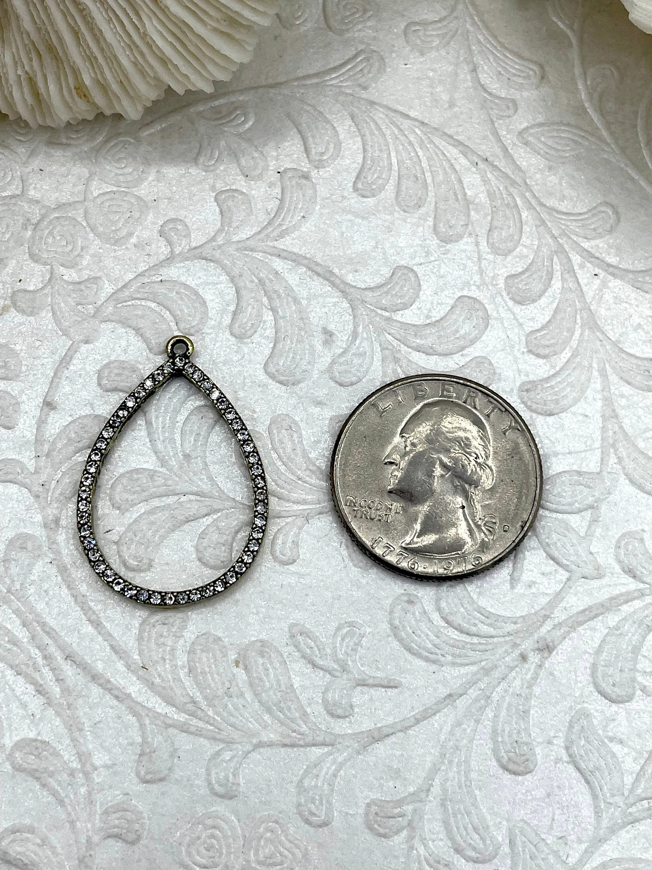 Stunning Piece Small Teardrop Crystal Charm Pendants, Rhinestone Pave Small, 31mm, x 21mm x 2mm Charm/Pendant, Bronze, Gold, Silver, Gunmetal, Fast Ship