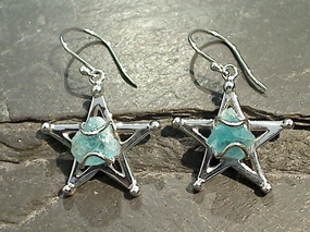 Rough Apatite, Rhodium Plated Sterling Silver Star Earrings Minimalist Item