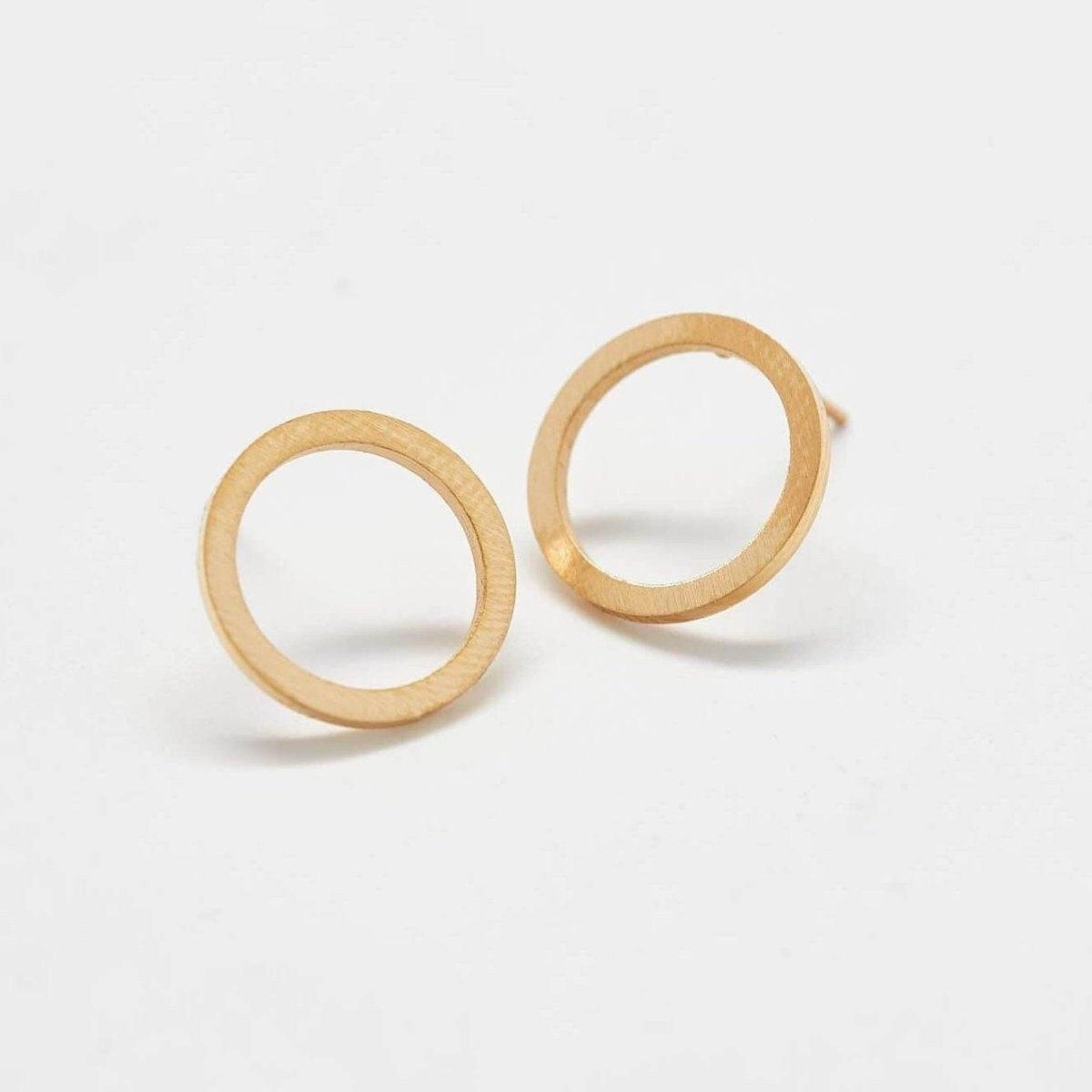 Bright Reflection Highlight Accent Gold Open Circle Stud Earrings