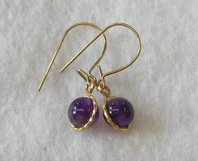 6mm Amethyst Beads Wirewrapped Drop Earrings - February Birthstone Charming Jewelry