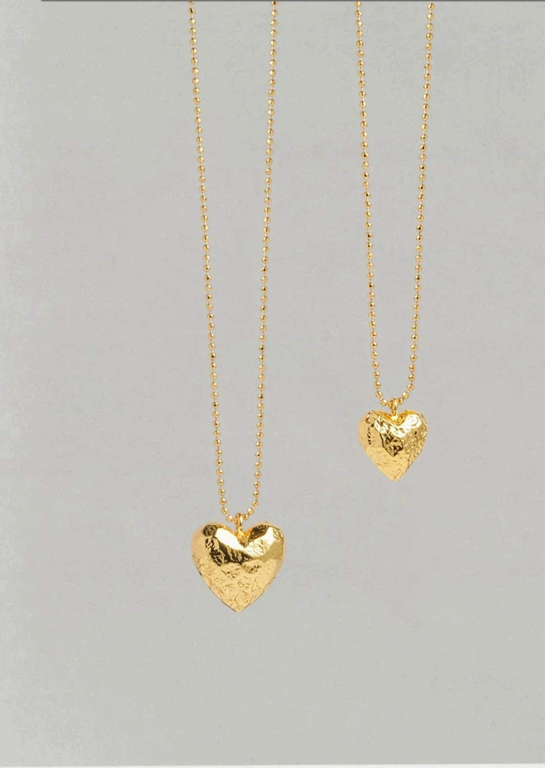 Hammered Puff Heart Necklace Gold 2 Sizes Dainty Form