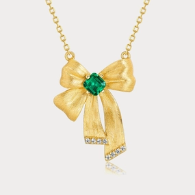 Autumn Warm For Wellness Emerald Bow Necklace
