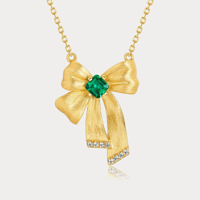 Autumn Warm For Wellness Emerald Bow Necklace