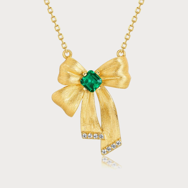 Delicate Flash Emerald Bow Necklace
