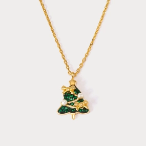 Handcrafted Glam Christmas Tree Bow Necklace