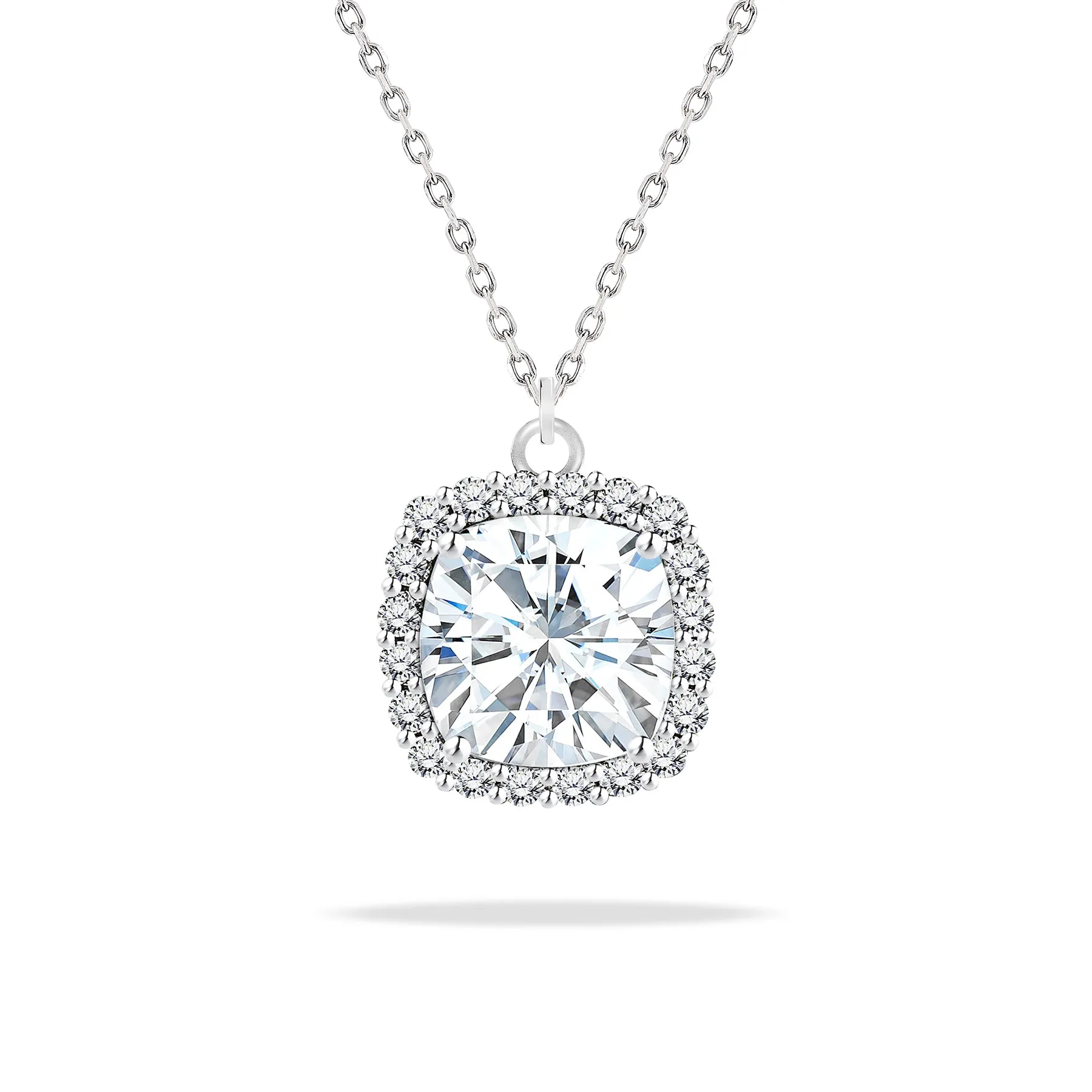 Seasonal Trend Classic 2.5 Carat Cushion Cut Halo Pendant Necklace for Women in Sterling Silver - Everyday Jewelry - Anniversary Gift
