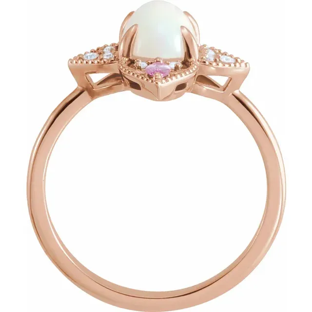 Eternal Work Millennium Style 14K Rose Ethiopian Opal, Pink Sapphire & .05 CTW Diamond Vintage-Inspired Ring