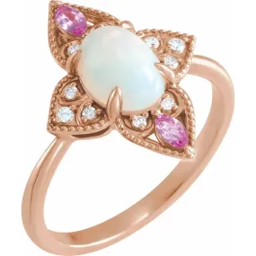 14K Rose Ethiopian Opal, Pink Sapphire & .05 CTW Diamond Vintage-Inspired Ring Resilient Design