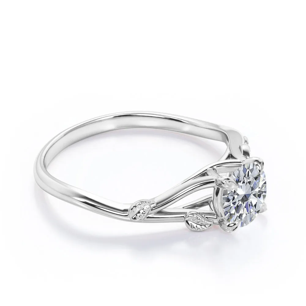 Evening Feature Certified 1 CT Round Lab Diamond Floral Shank Solitaire Engagement ring