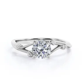 Elegant Touch Statement Fit Certified 1 CT Round Lab Diamond Floral Shank Solitaire Engagement ring