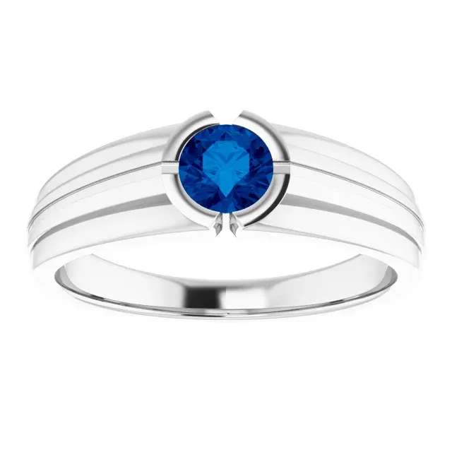Amazing Adornment 14K White Lab-Grown Blue Sapphire Ring