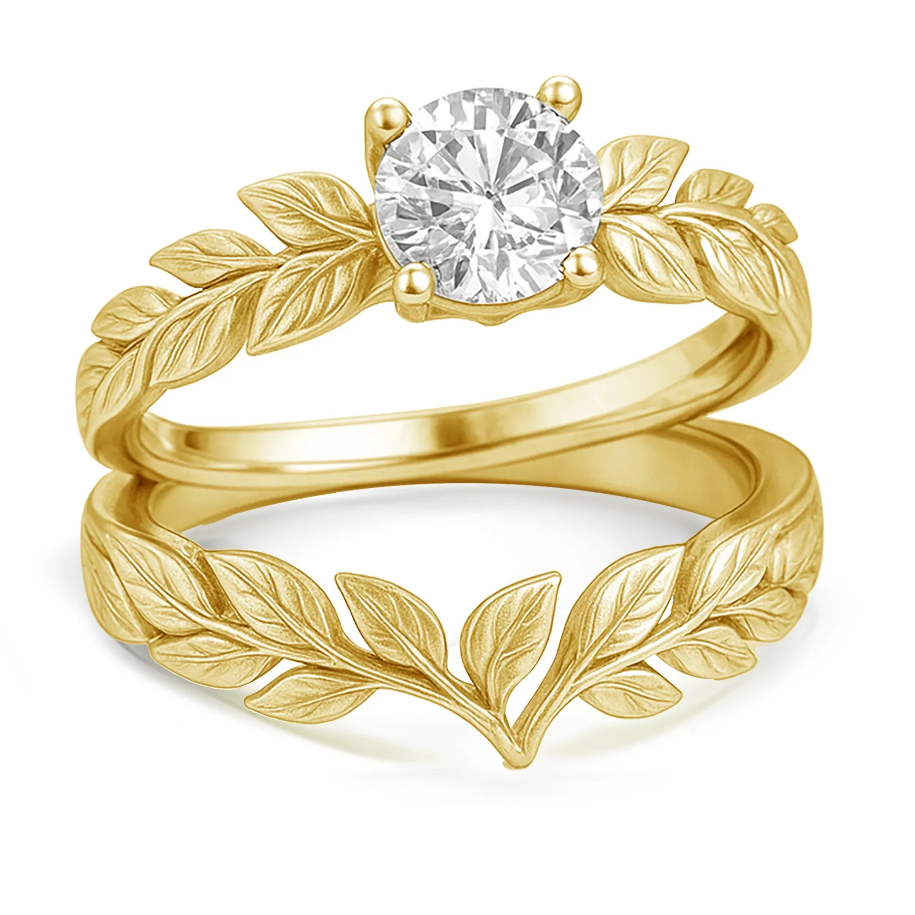 Certified 1 Ct Round Lab Diamond Leafy Bridal Set Chic Feature Sophisticated Sparkle