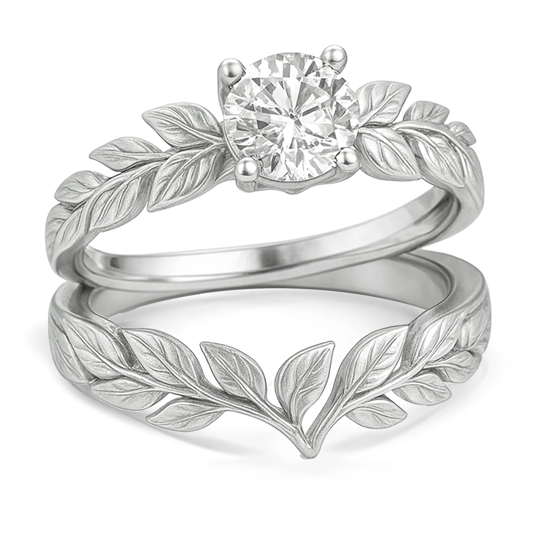 Soft Appeal Certified 1 Ct Round Lab Diamond Leafy Bridal Set