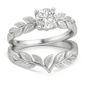 Timeless Look Design Certified 1 Ct Round Lab Diamond Leafy Bridal Set