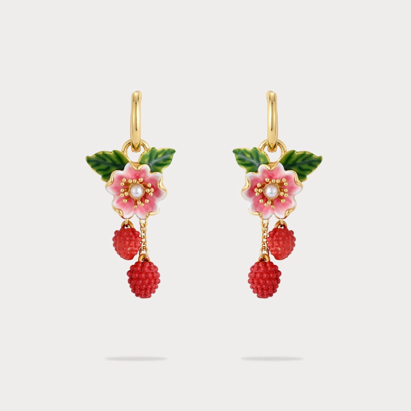 Pretty Option Glittering Style Raspberry Flower Earrings