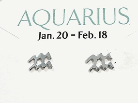 Stunning Adornment Sterling Silver Aquarius Zodiac Stud Earrings