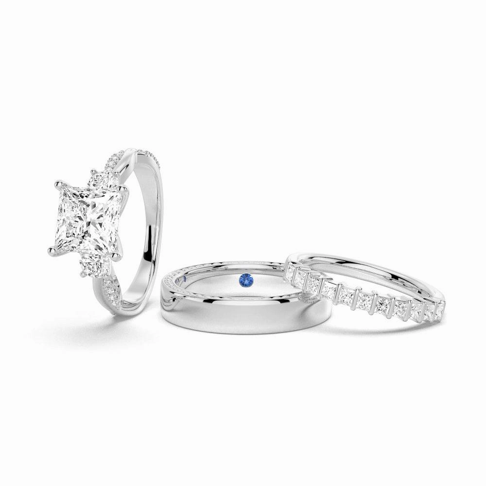 Iconic look Iconic Touch Twist Princess Cut Moissanite Couple's Ring Set with Men's Wedding Band