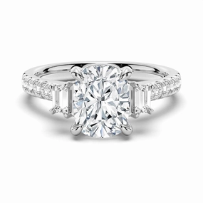 Three Stone Cushion & Half Moon Moissanite Engagement Ring with Pav?? Band Polished Shape