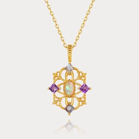 Antique Hollow Amethyst Opal Necklace Classic Pieces Layered Glow