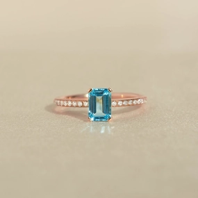 Quick Spark Luminous Accent Baguette Swiss Blue Topaz and Diamond Ring Rose Gold - Safiya
