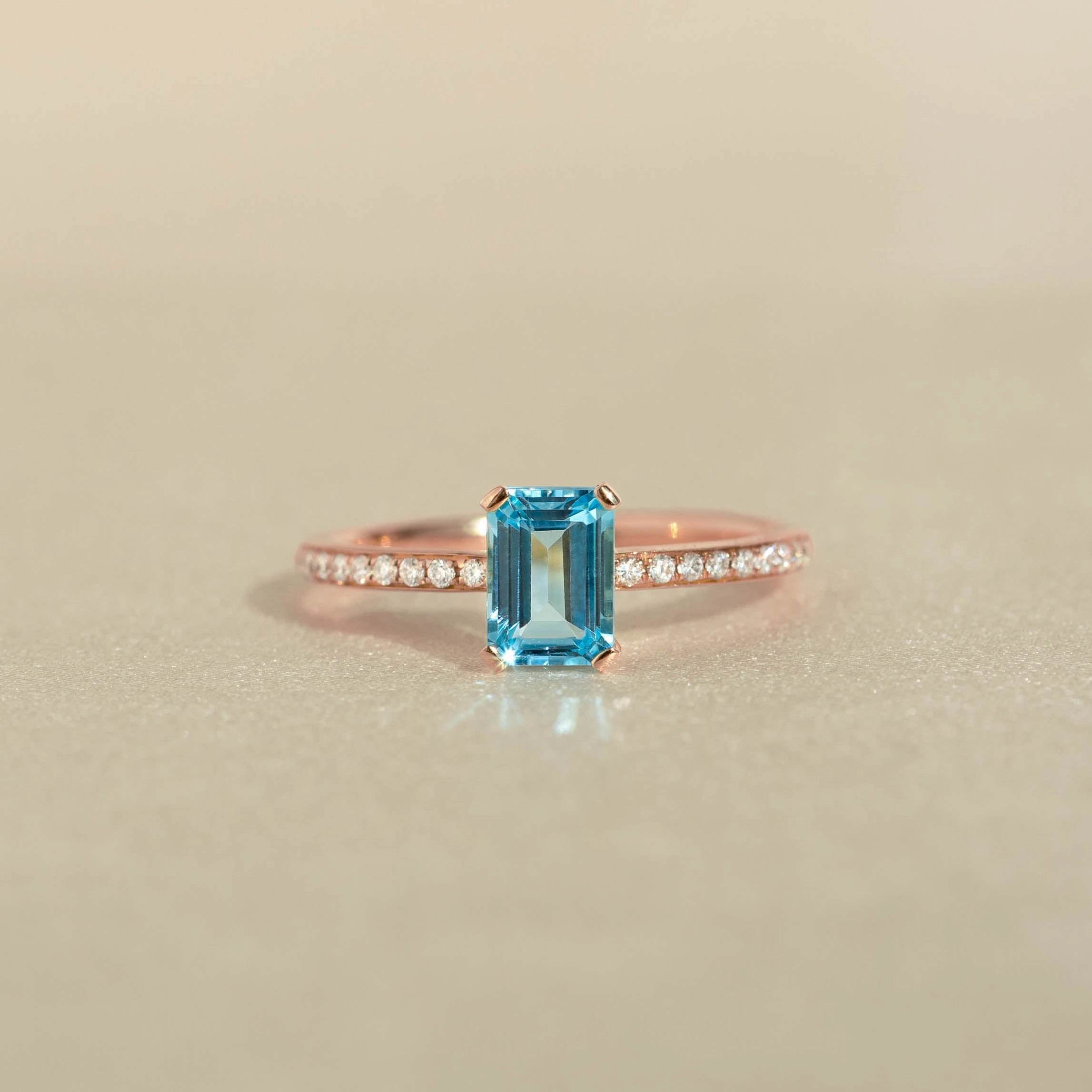 Quick Spark Luminous Accent Baguette Swiss Blue Topaz and Diamond Ring Rose Gold - Safiya