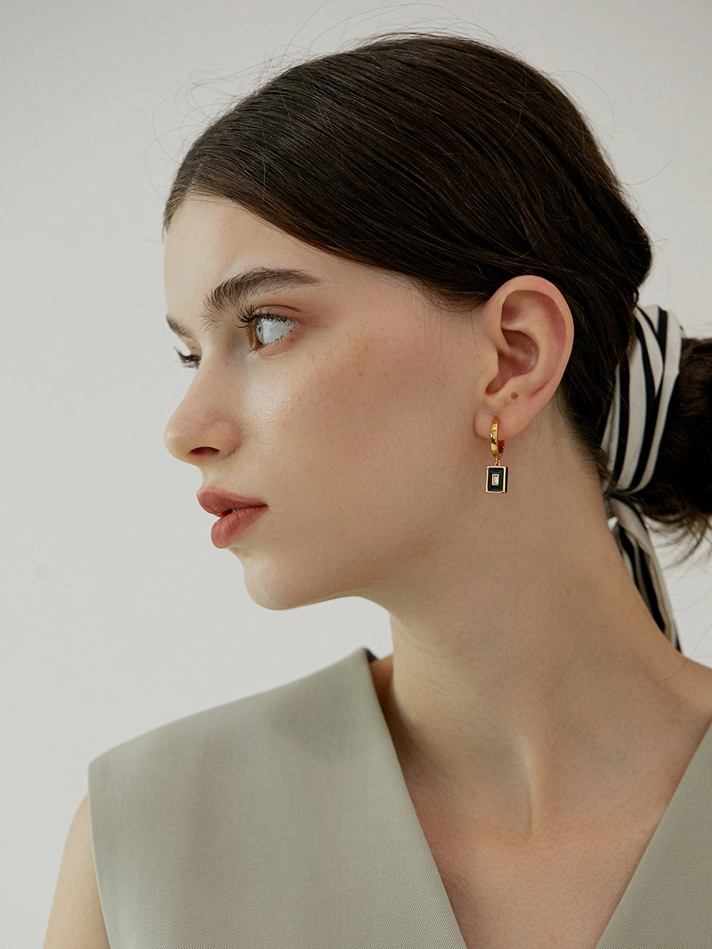 Evonne Gold Rectangle Huggie Hoops Muted Details Contemporary Feature