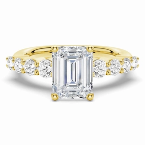 Classic Shared Prong Emerald Cut Moissanite Engagement Ring Luxury Aura Gloss Edge