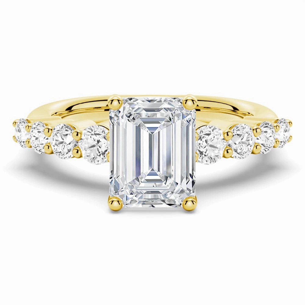 Seasonal Edge Classic Shared Prong Emerald Cut Moissanite Engagement Ring
