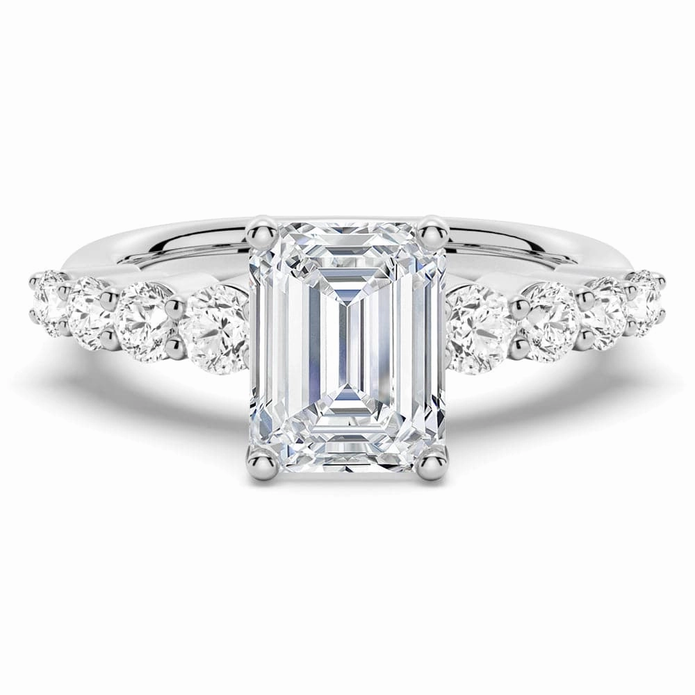 Classic Shared Prong Emerald Cut Moissanite Engagement Ring Delicate Shine Effortless Charm
