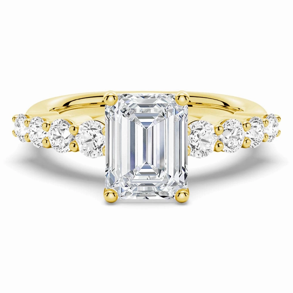 Classic Shared Prong Emerald Cut Moissanite Engagement Ring Elegant Occasion