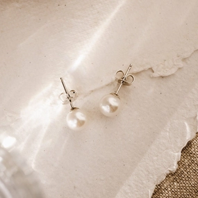 Graceful Finish Silk Finish Pearl Stud Earrings - Lea