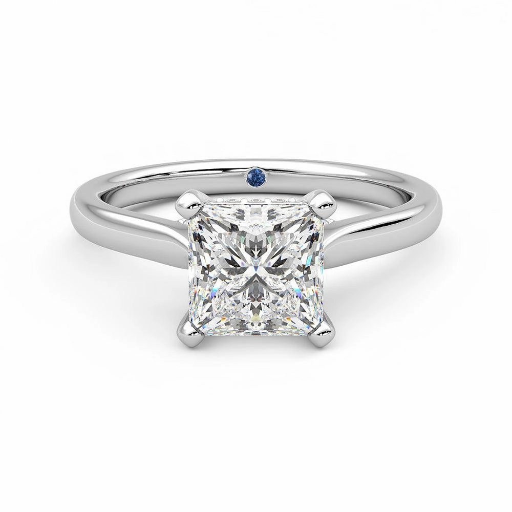 Cool Form Contemporary Glow Princess Cut Moissanite Engagement Ring with Hidden Anniversary Stone and Secret Accents