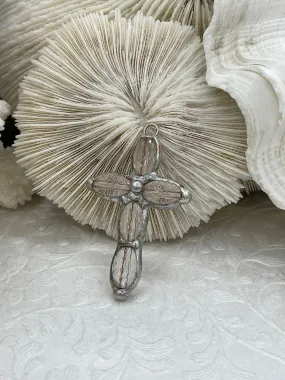 Colorful Design Jewelry Luxury Design Clear Crystal Silver Soldered Cross Shaped Pendants and charms. Cross Shape Crystal, 50mm x 33mm, 8mm thick, 3.3mm Bale ID, Fast Shipping