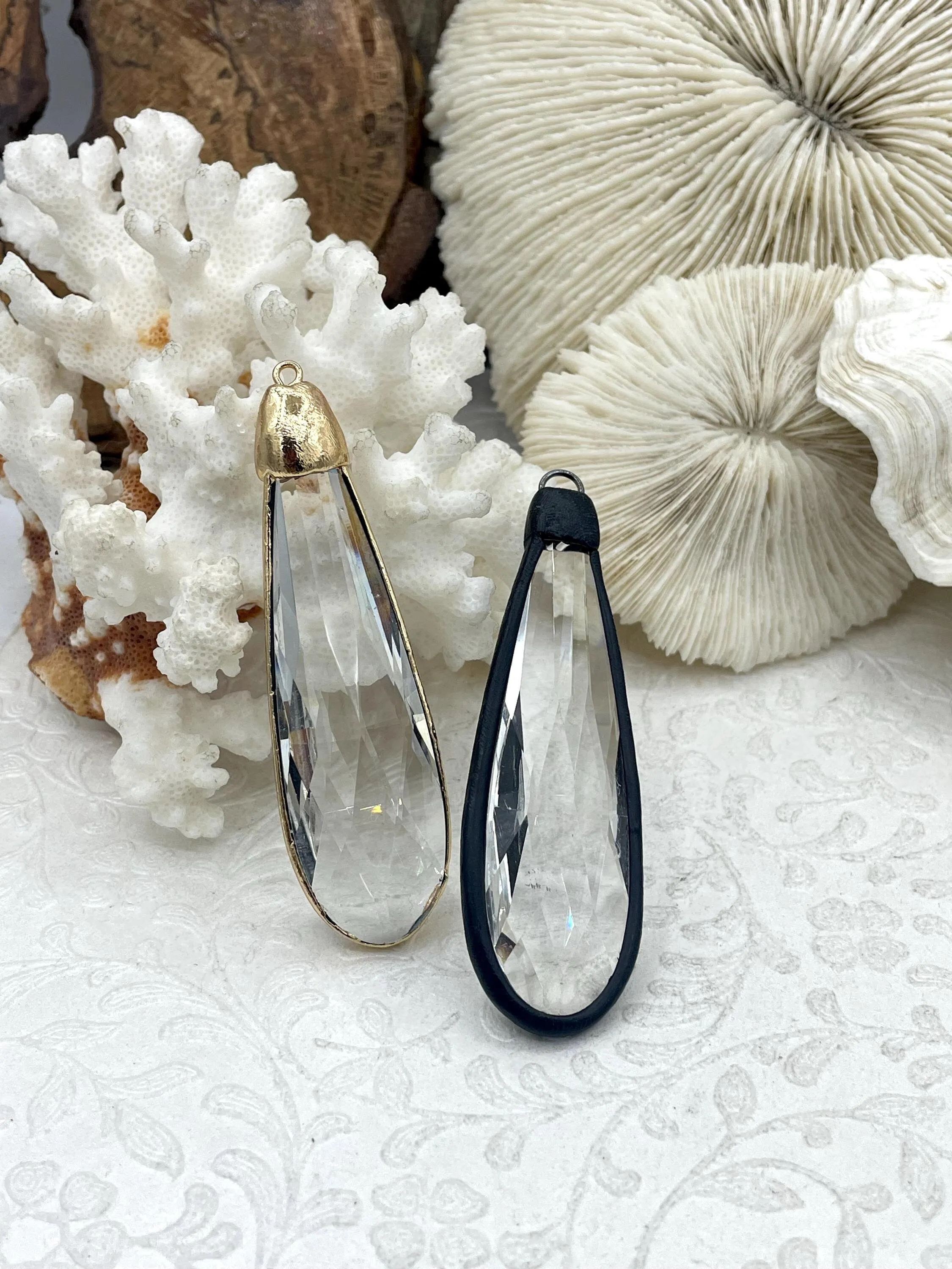 Formal Event Piece High-Quality Style Clear Crystal Teardrop, Gold or Matte Black Soldered Pendants. Teardrop Soldered Charm, Drop Soldered Pendants, 2 Styles. Fast Shipping