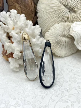 Formal Event Piece High-Quality Style Clear Crystal Teardrop, Gold or Matte Black Soldered Pendants. Teardrop Soldered Charm, Drop Soldered Pendants, 2 Styles. Fast Shipping
