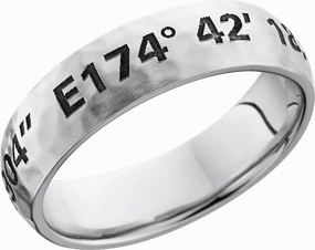 Artful Detail Cobalt chrome 6mm domed band with a laser-carved coordinates