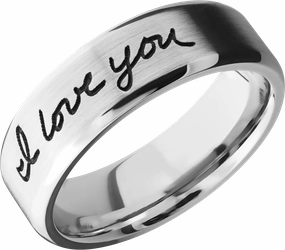 Cobalt chrome 7mm beveled band with laser-carved handwriting Custom Accessories Elegant Glow