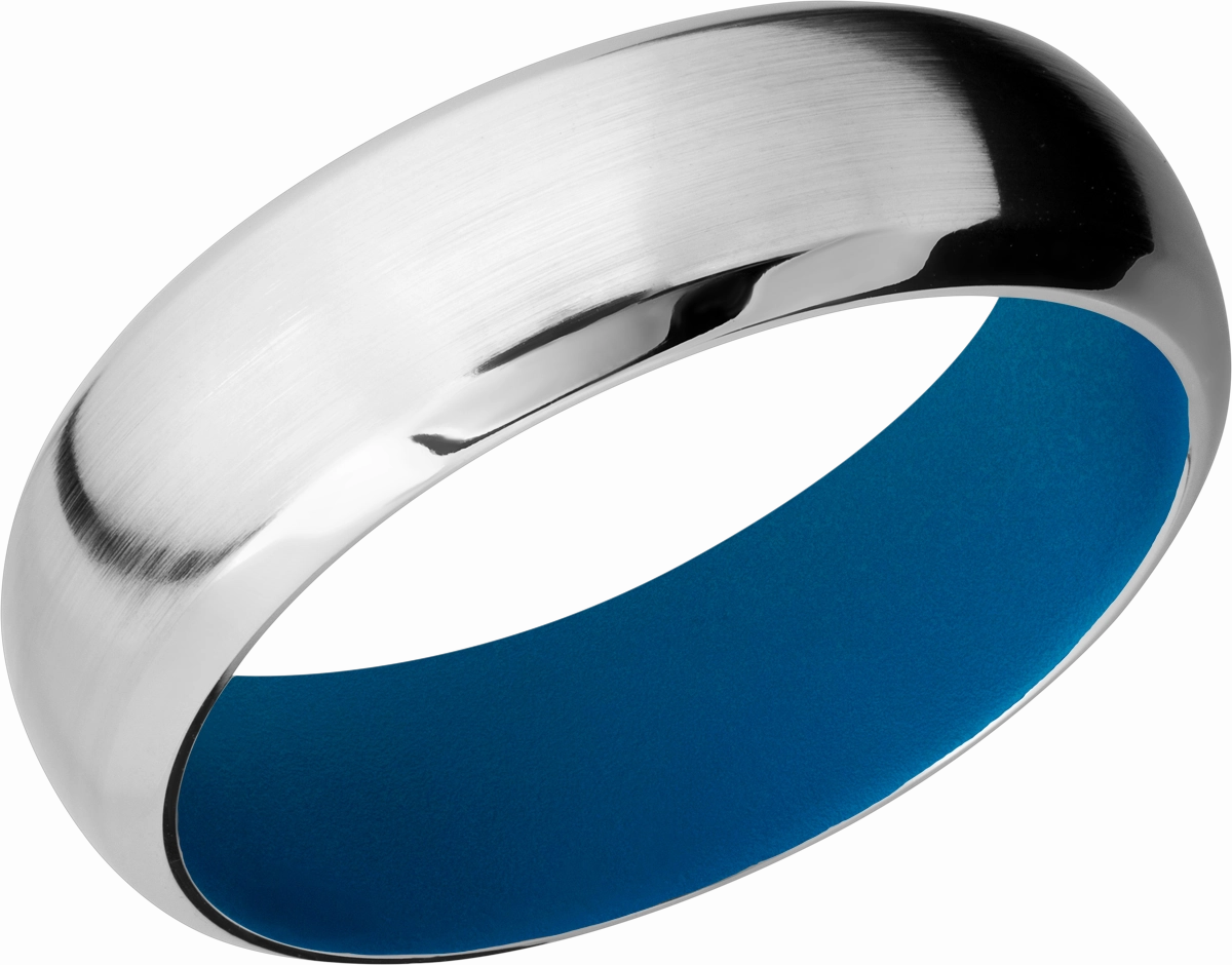 Timeless Detailing Cobalt chrome 7mm domed band with beveled edges with a Sky Blue Cerakote sleeve